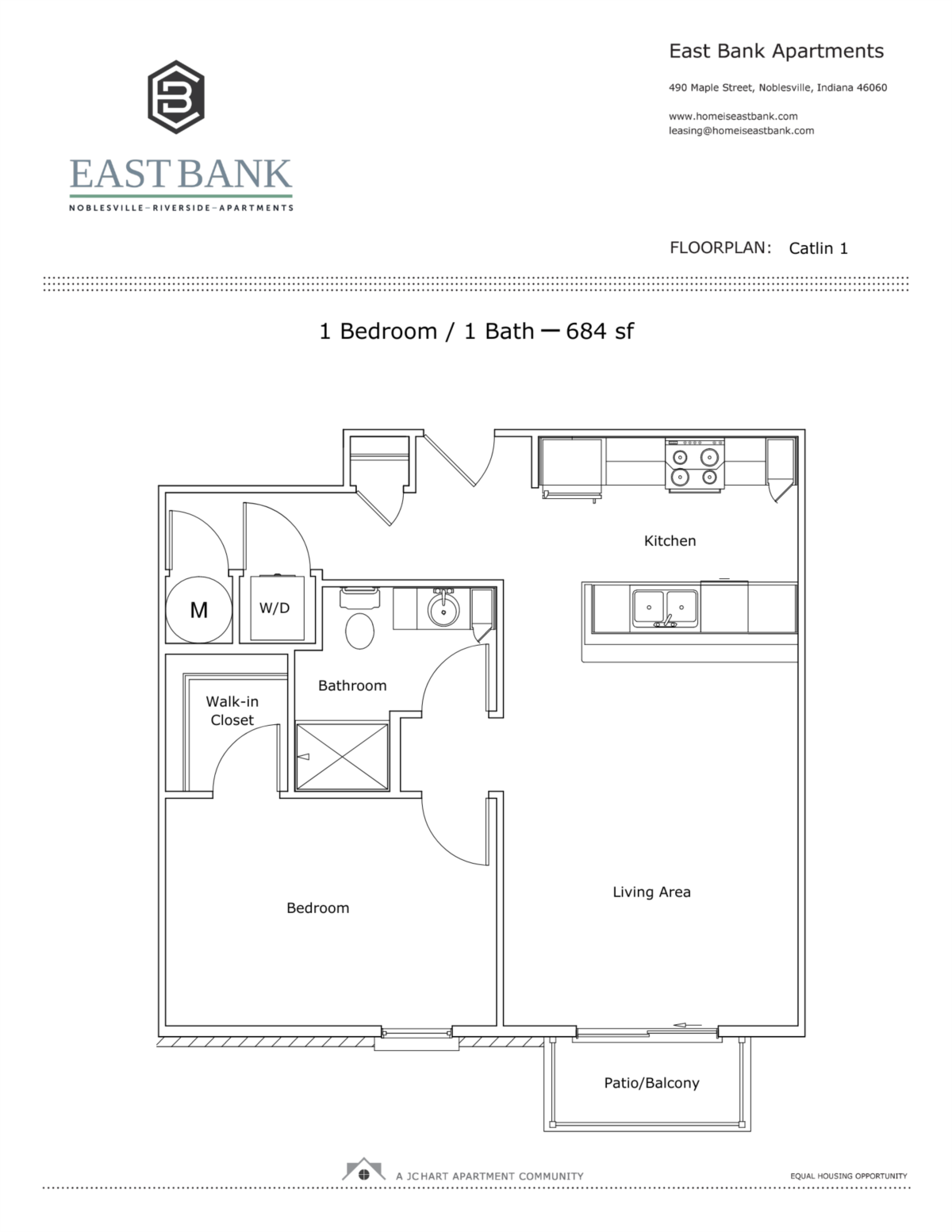 Catlin 1 OneBedroom Floor Plan East Bank Apartments